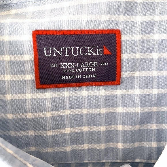 UNTUCKit Mens Rocchetta Regular Fit Button Up, Lt Blue Check, Size XXL - Picture 5 of 8